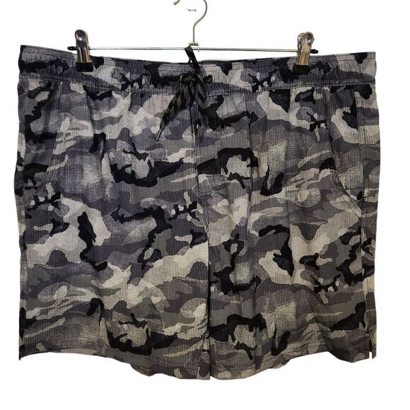 George Mens Gray Camo Lined Swim Trunks Elastic Drawstring Waist Pockets Size XL - Picture 1 of 7